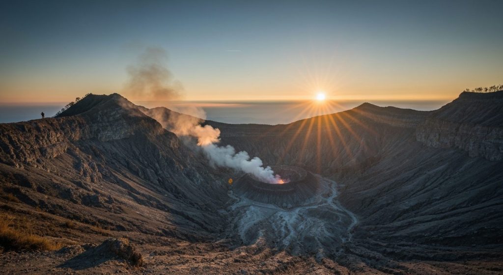 how long is ijen hike duration distance elevation — Photorealistic editorial travel photograph relevant to: The honest,